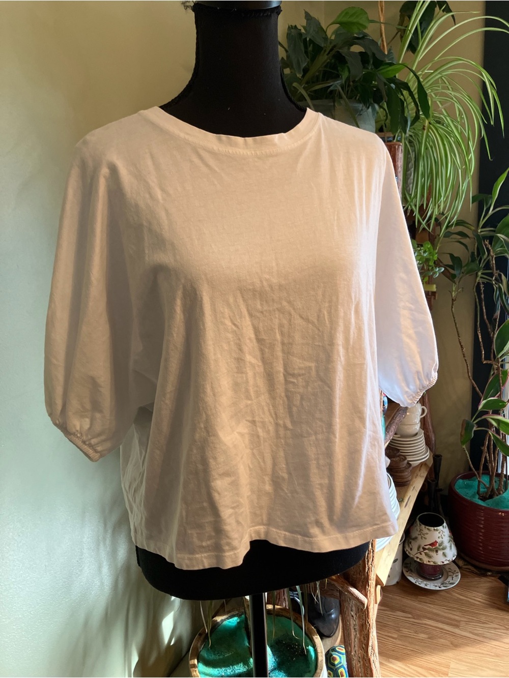 Zara White Puff-Sleeve Short Sleeve Tee